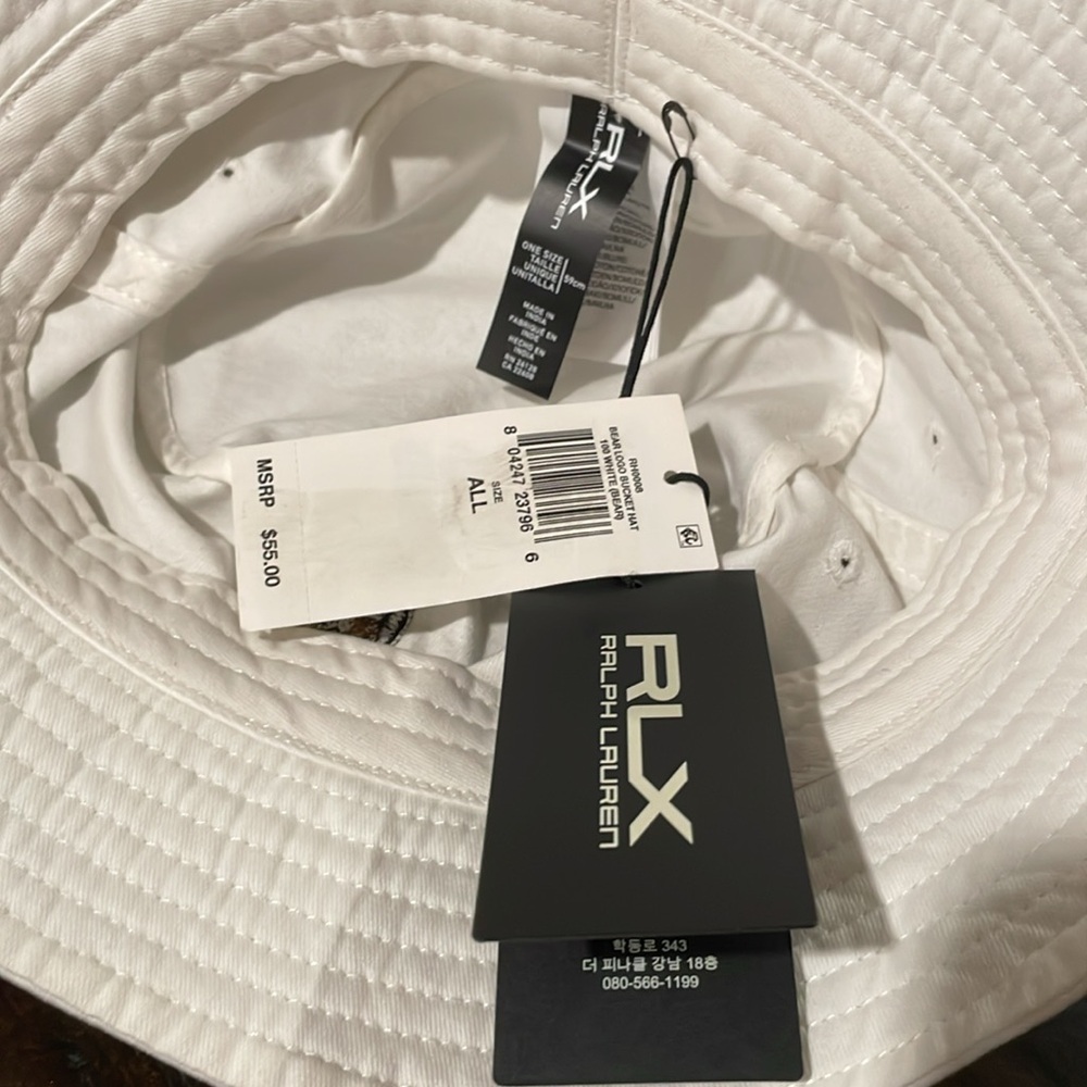 RLX Ralph Lauren Bear Logo White Bucket Hat, NWT - Picture 5 of 8